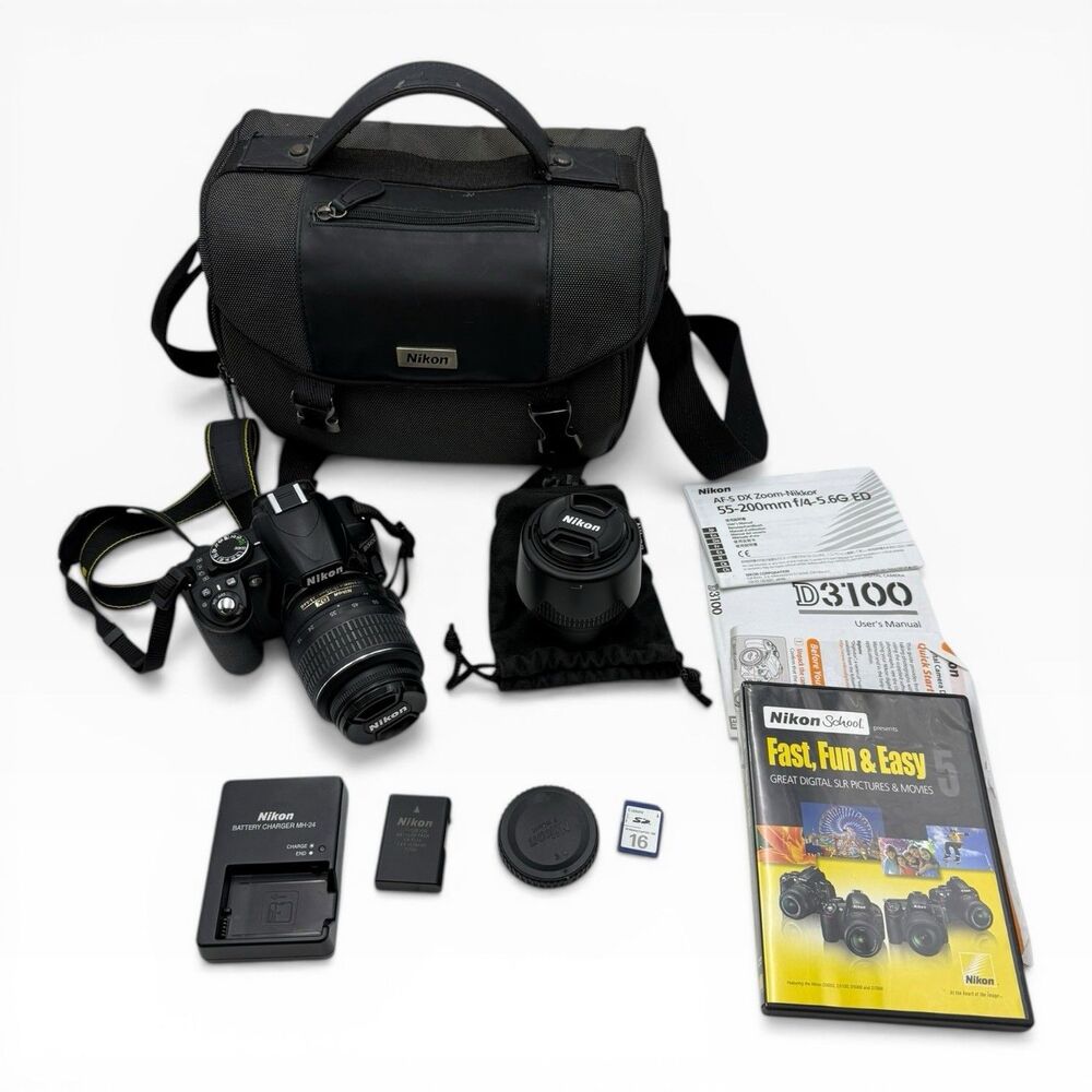 Nikon D3100 DSLR Camera w/ AF-S Nikkor DX 18-55 & 55-200mm Lens BUNDLE